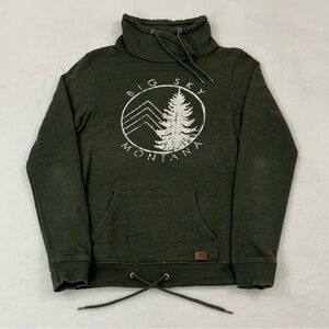 Techstyles Big Sky Montana Olive Green Cowl Neck Graphic Sweatshirt Women’s M